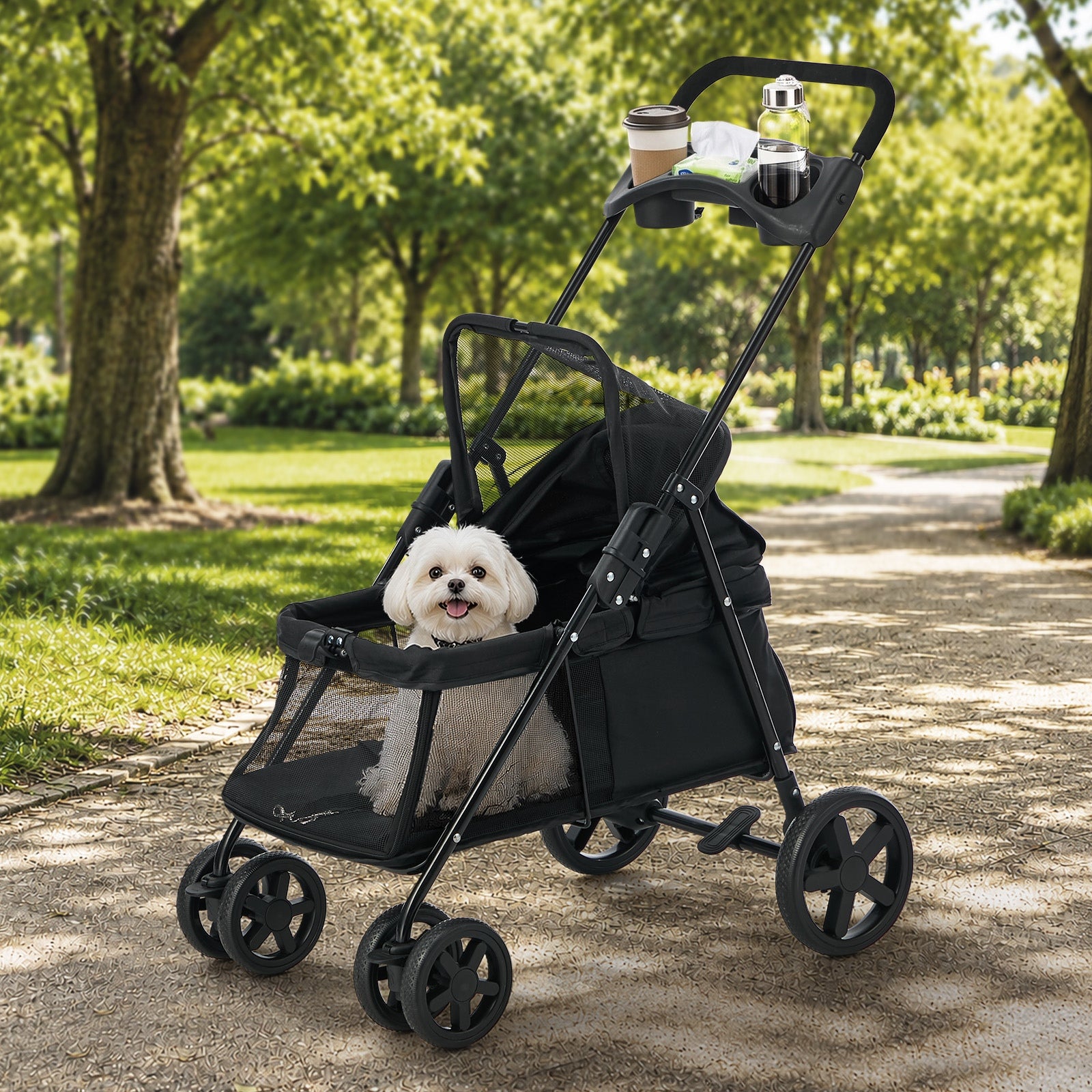 Alopet Pet Stroller for Small Medium Dogs & Cats Travel Foldable Lockable Wheels