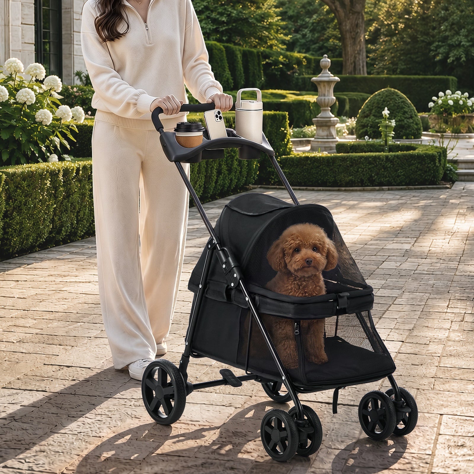 Alopet Pet Stroller for Small Medium Dogs & Cats Travel Foldable Lockable Wheels
