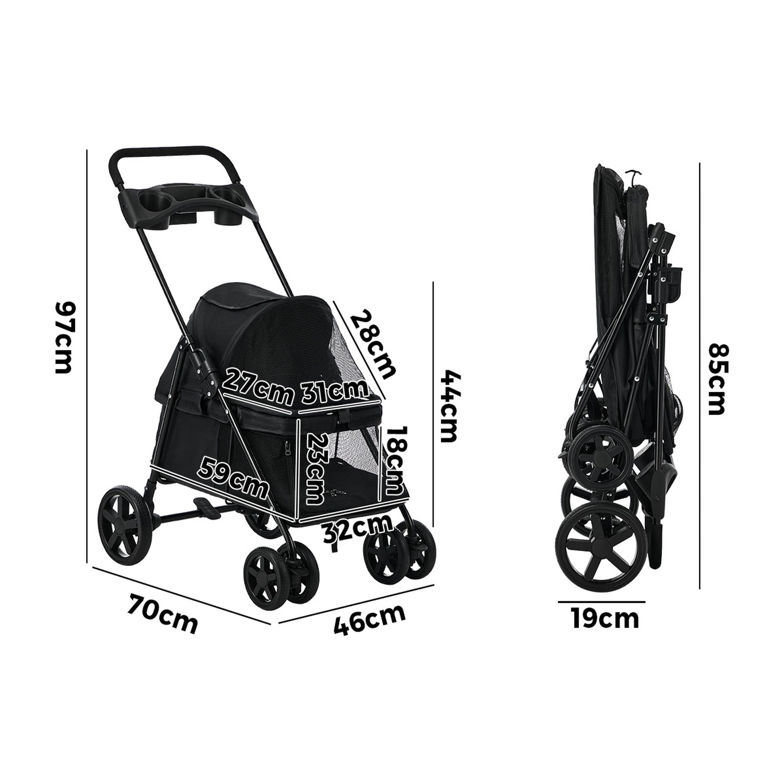 Alopet Pet Stroller for Small Medium Dogs & Cats Travel Foldable Lockable Wheels