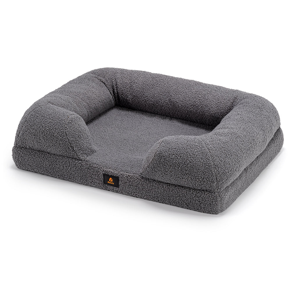 Petzly Memory Foam Dog Bed Pet Sofa Calming Bed Washable Removable Grey Large - Sunyee