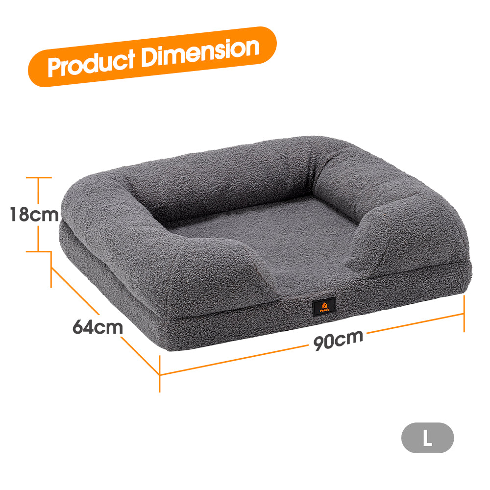 Petzly Memory Foam Dog Bed Pet Sofa Calming Bed Washable Removable Grey Large - Sunyee
