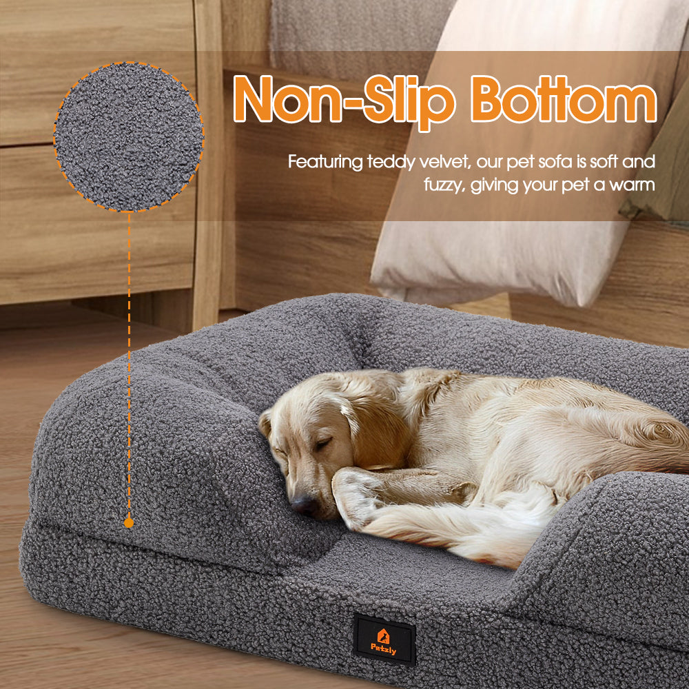 Petzly Memory Foam Dog Bed Pet Sofa Calming Bed Washable Removable Grey Large - Sunyee