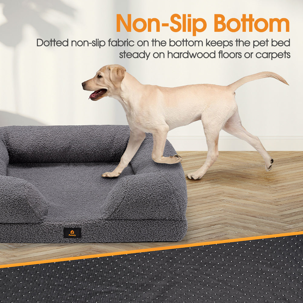 Petzly Memory Foam Dog Bed Pet Sofa Calming Bed Washable Removable Grey Large - Sunyee
