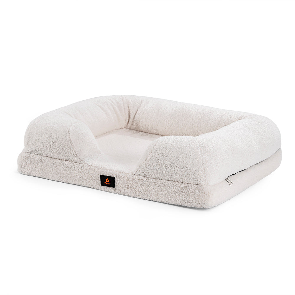 Petzly Memory Foam Dog Bed Pet Sofa Calming Bed Washable Removable White Large - Sunyee