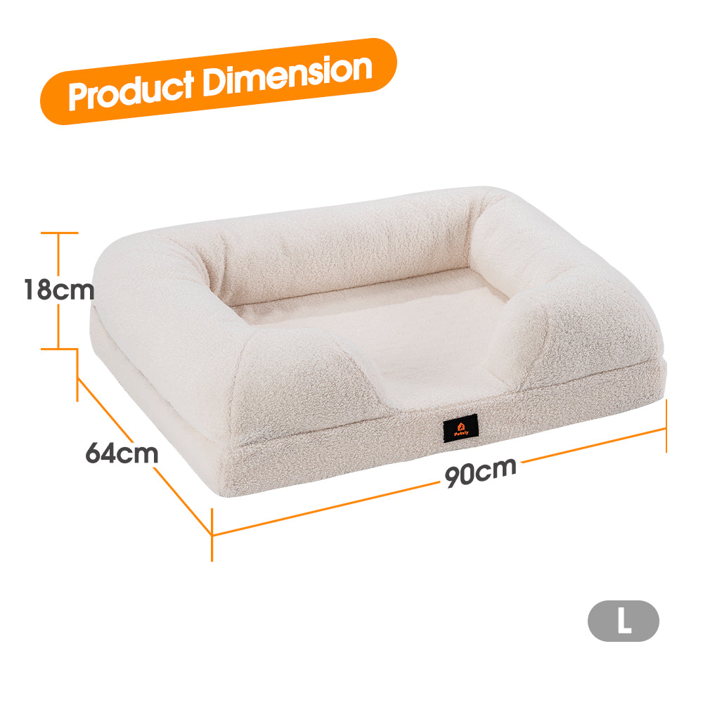 Petzly Memory Foam Dog Bed Pet Sofa Calming Bed Washable Removable White Large - Sunyee