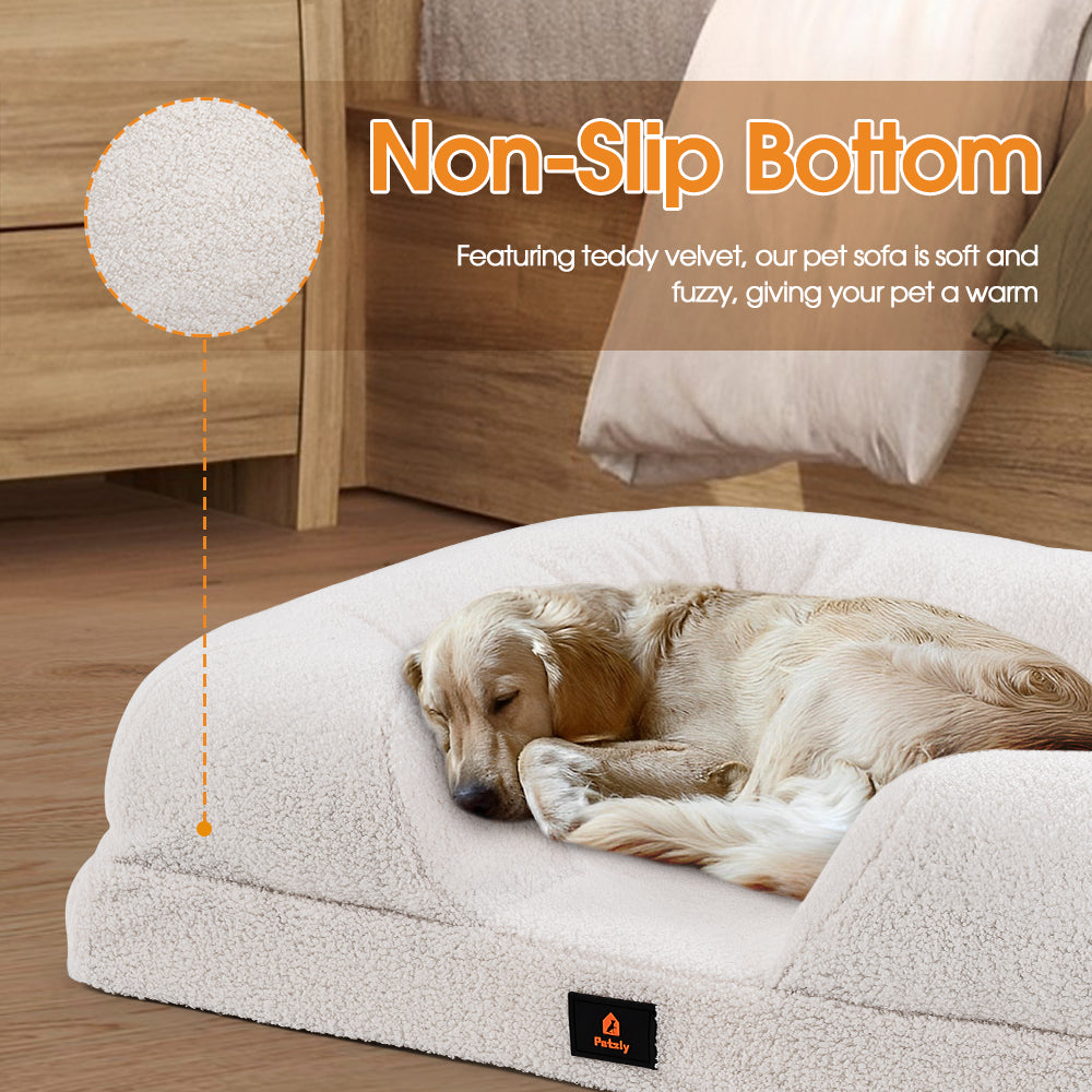 Petzly Memory Foam Dog Bed Pet Sofa Calming Bed Washable Removable White Large - Sunyee