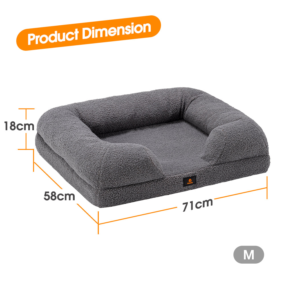 Petzly Memory Foam Dog Bed Pet Sofa Calming Bed Washable Removable Grey - Sunyee