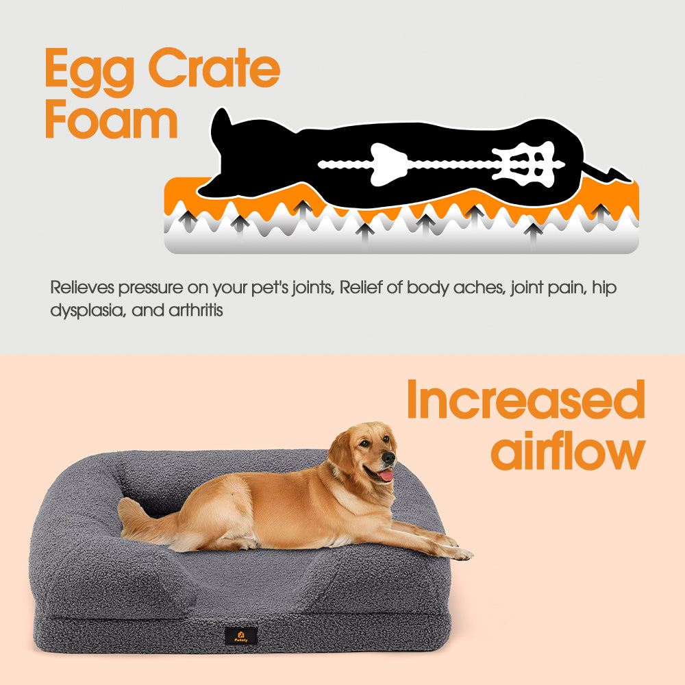 Petzly Memory Foam Dog Bed Pet Sofa Calming Bed Washable Removable Grey - Sunyee