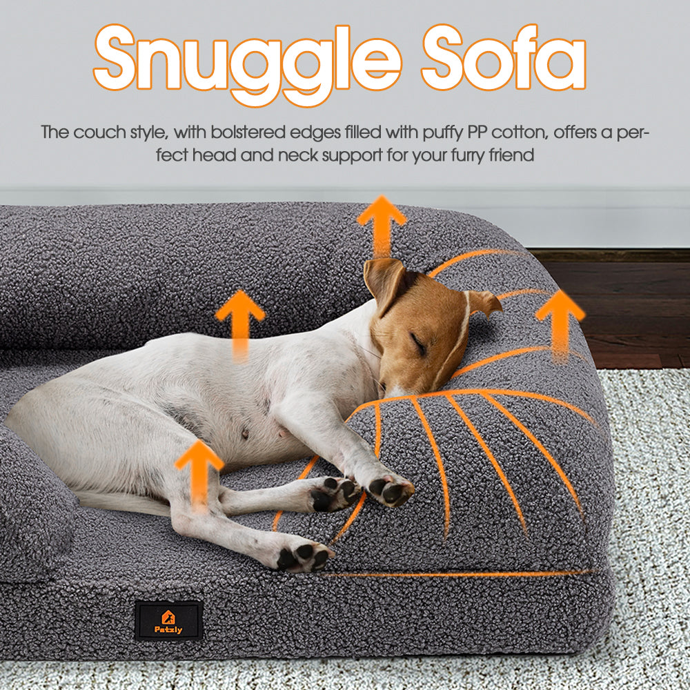 Petzly Memory Foam Dog Bed Pet Sofa Calming Bed Washable Removable Grey - Sunyee