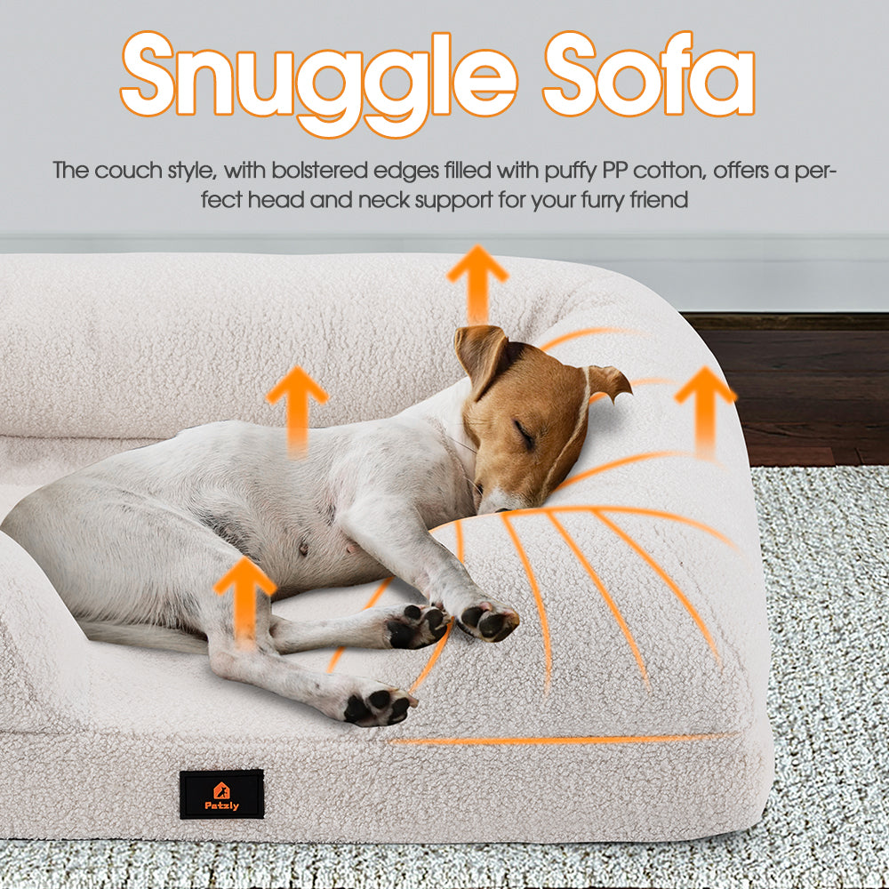 Petzly Memory Foam Dog Bed Pet Sofa Calming Bed Washable Removable White - Sunyee