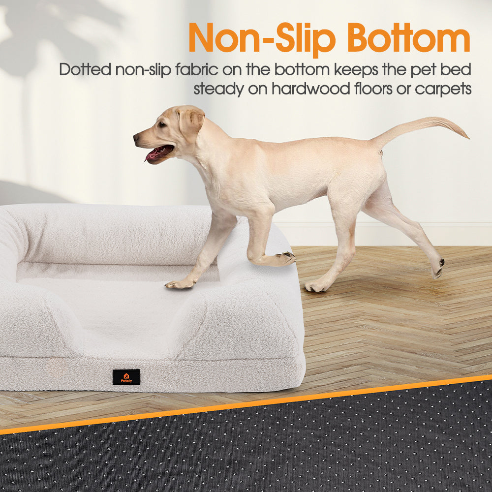 Petzly Memory Foam Dog Bed Pet Sofa Calming Bed Washable Removable White - Sunyee