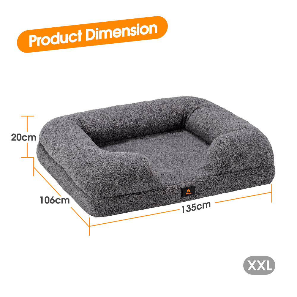 Petzly Memory Foam Dog Bed Pet Sofa Calming Bed Washable Removable Grey XX Large - Sunyee