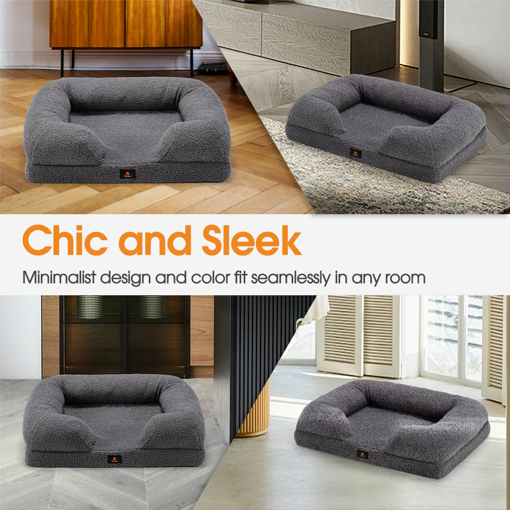 Petzly Memory Foam Dog Bed Pet Sofa Calming Bed Washable Removable Grey XX Large - Sunyee