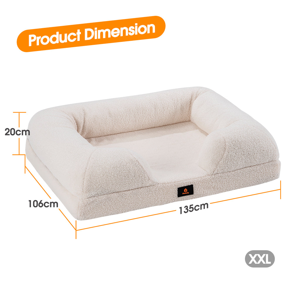 Petzly Memory Foam Dog Bed Pet Sofa Calming Bed Washable Removable White XX Large - Sunyee