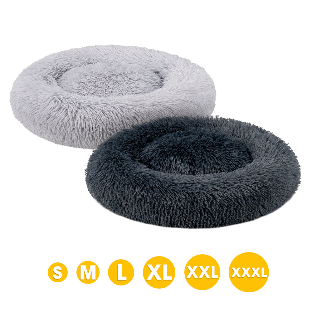 Petzly Dog Cat Calming Bed Warm Soft Plush Round Waterproof Blue/Grey - Sunyee