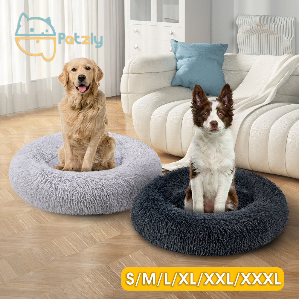 Petzly Dog Cat Calming Bed Warm Soft Plush Round Waterproof Blue/Grey - Sunyee