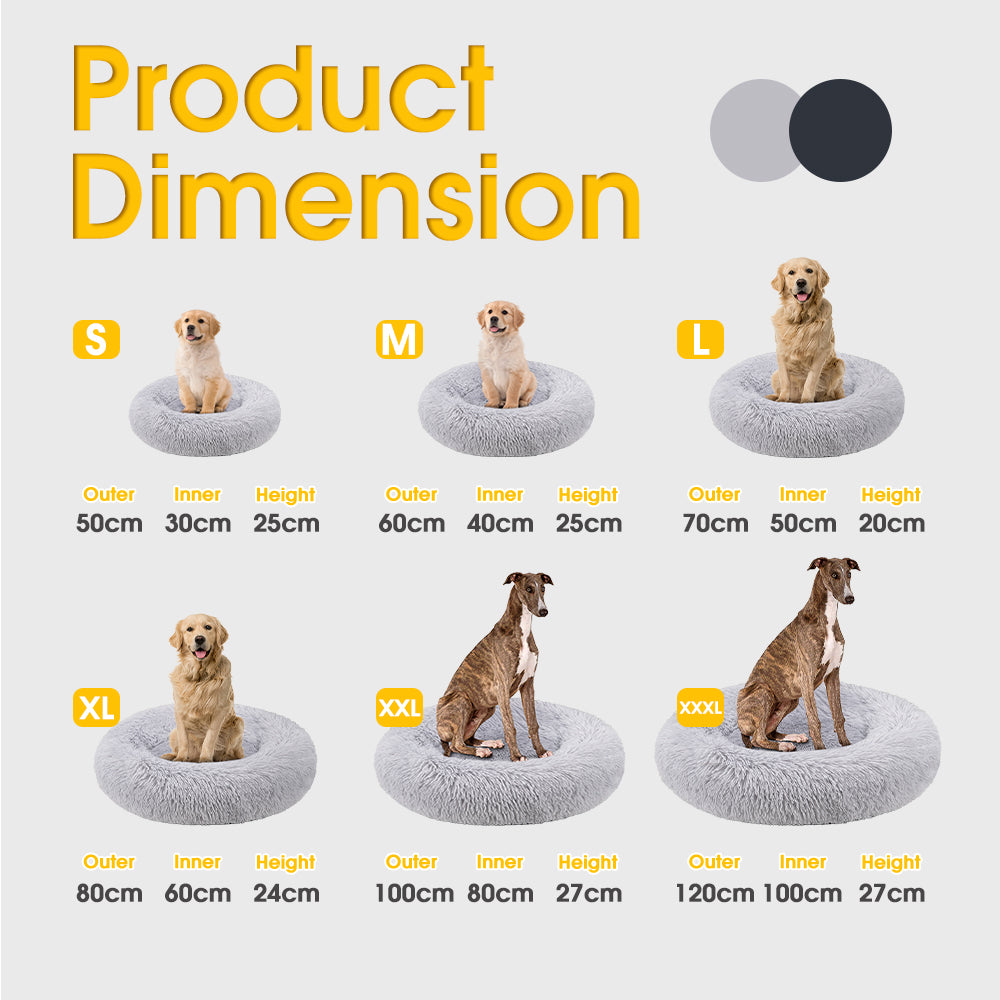 Petzly Dog Cat Calming Bed Warm Soft Plush Round Waterproof Blue/Grey - Sunyee