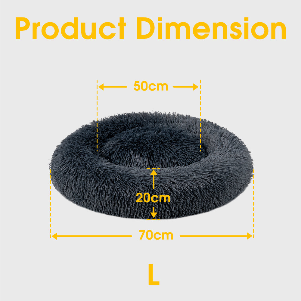 Petzly Dog Cat Calming Bed Warm Soft Plush Round Waterproof 70CM Bed Light Dark Blue - Sunyee