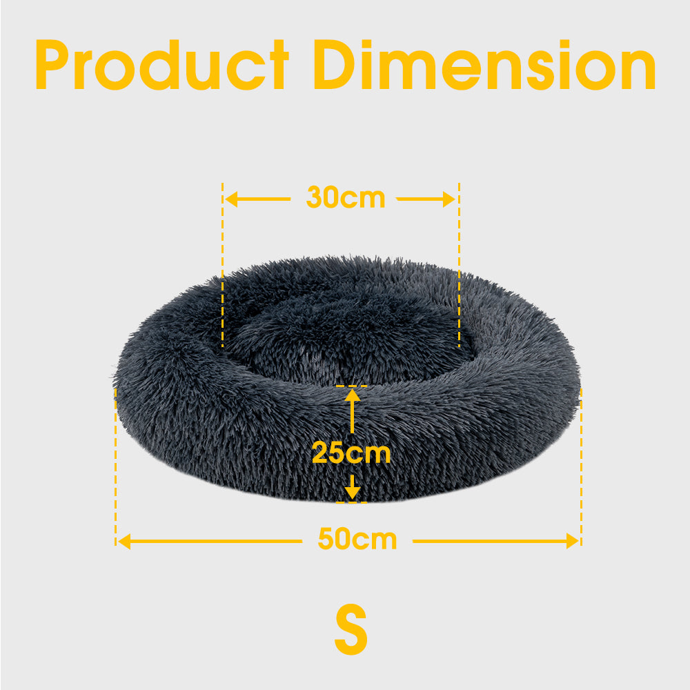 Petzly Dog Cat Calming Bed Warm Soft Plush Round Waterproof 50CM Bed Light Dark Blue - Sunyee