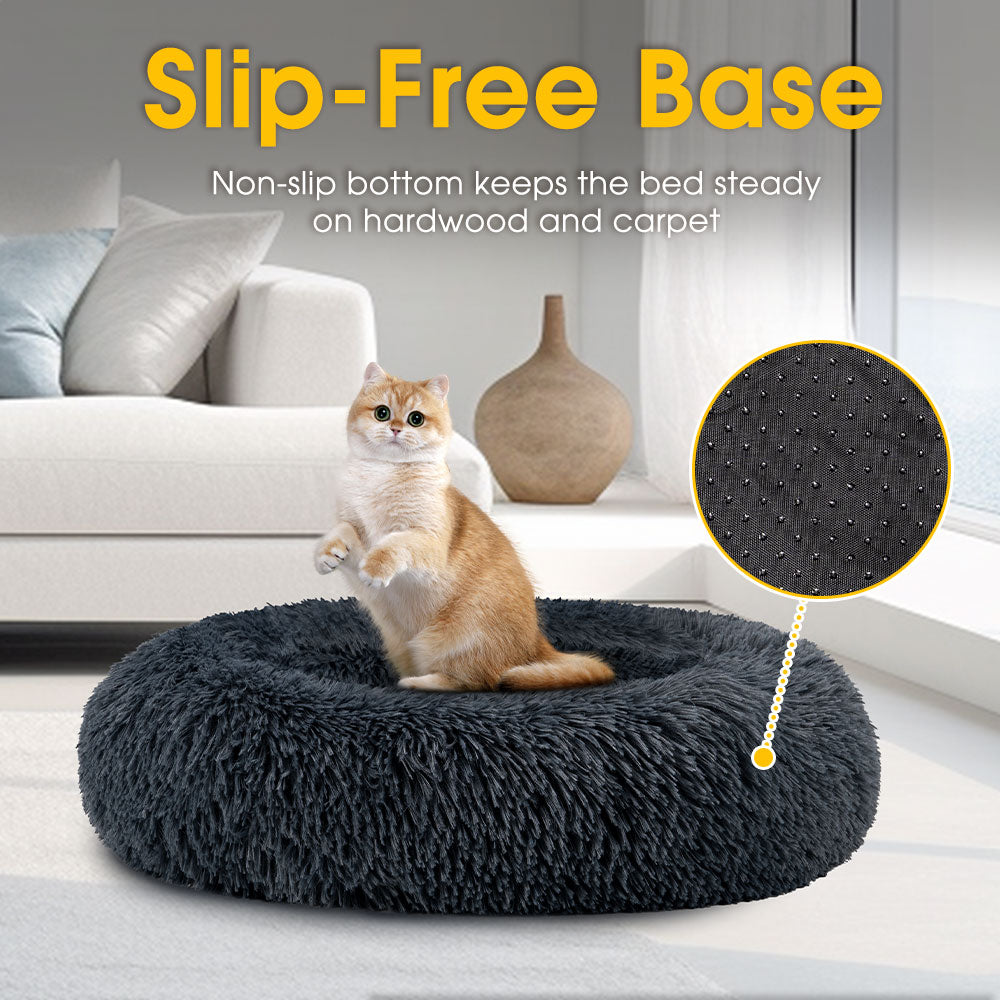 Petzly Dog Cat Calming Bed Warm Soft Plush Round Waterproof 80CM Bed Light Dark Blue - Sunyee