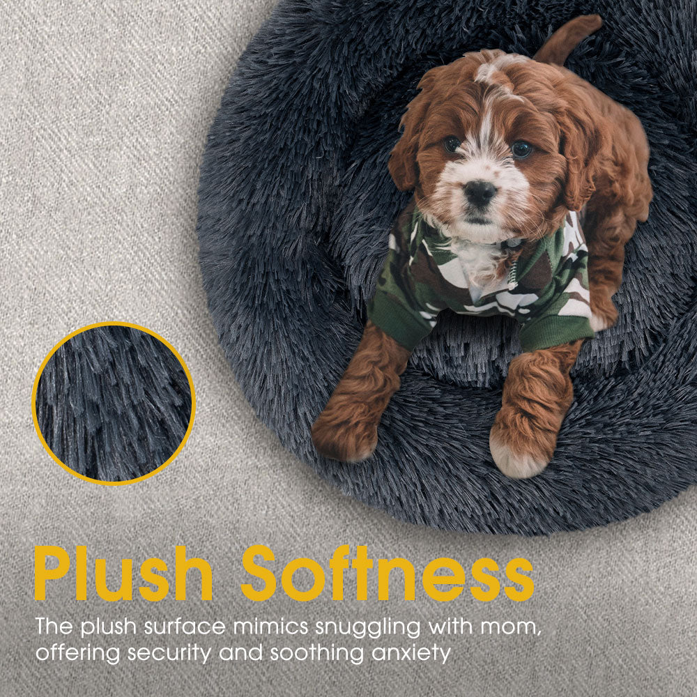 Petzly Dog Cat Calming Bed Warm Soft Plush Round Waterproof 100CM Bed Dark Blue - Sunyee