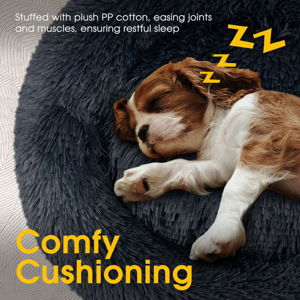 Petzly Dog Cat Calming Bed Warm Soft Plush Round Waterproof 100CM Bed Dark Blue - Sunyee