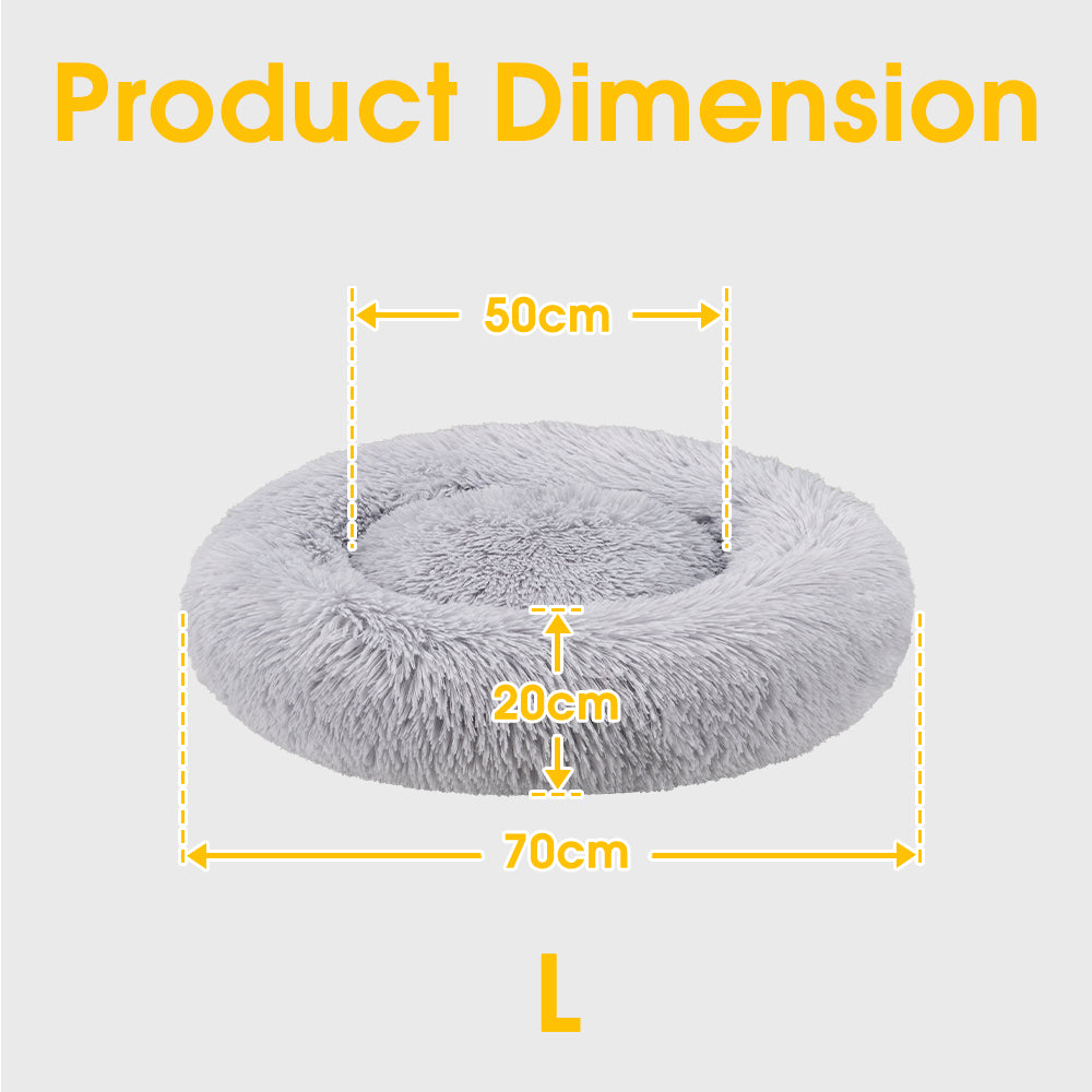 Petzly Dog Cat Calming Bed Warm Soft Plush Round Waterproof 70CM Bed Light Grey - Sunyee