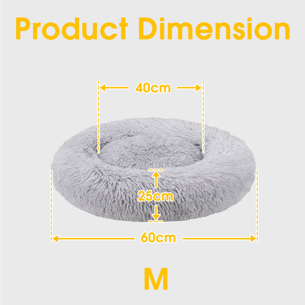 Petzly Dog Cat Calming Bed Warm Soft Plush Round Waterproof 60CM Bed Light Grey - Sunyee