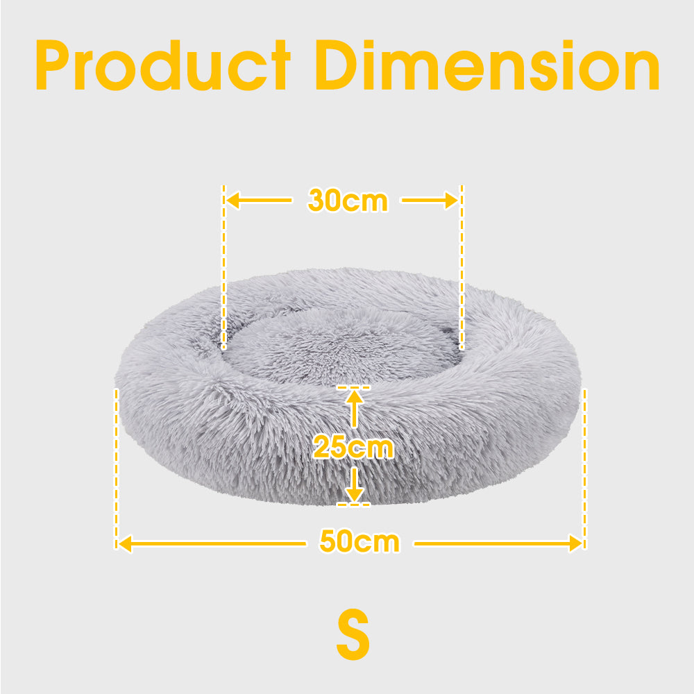 Petzly Dog Cat Calming Bed Warm Soft Plush Round Waterproof 50CM Bed Light Grey - Sunyee