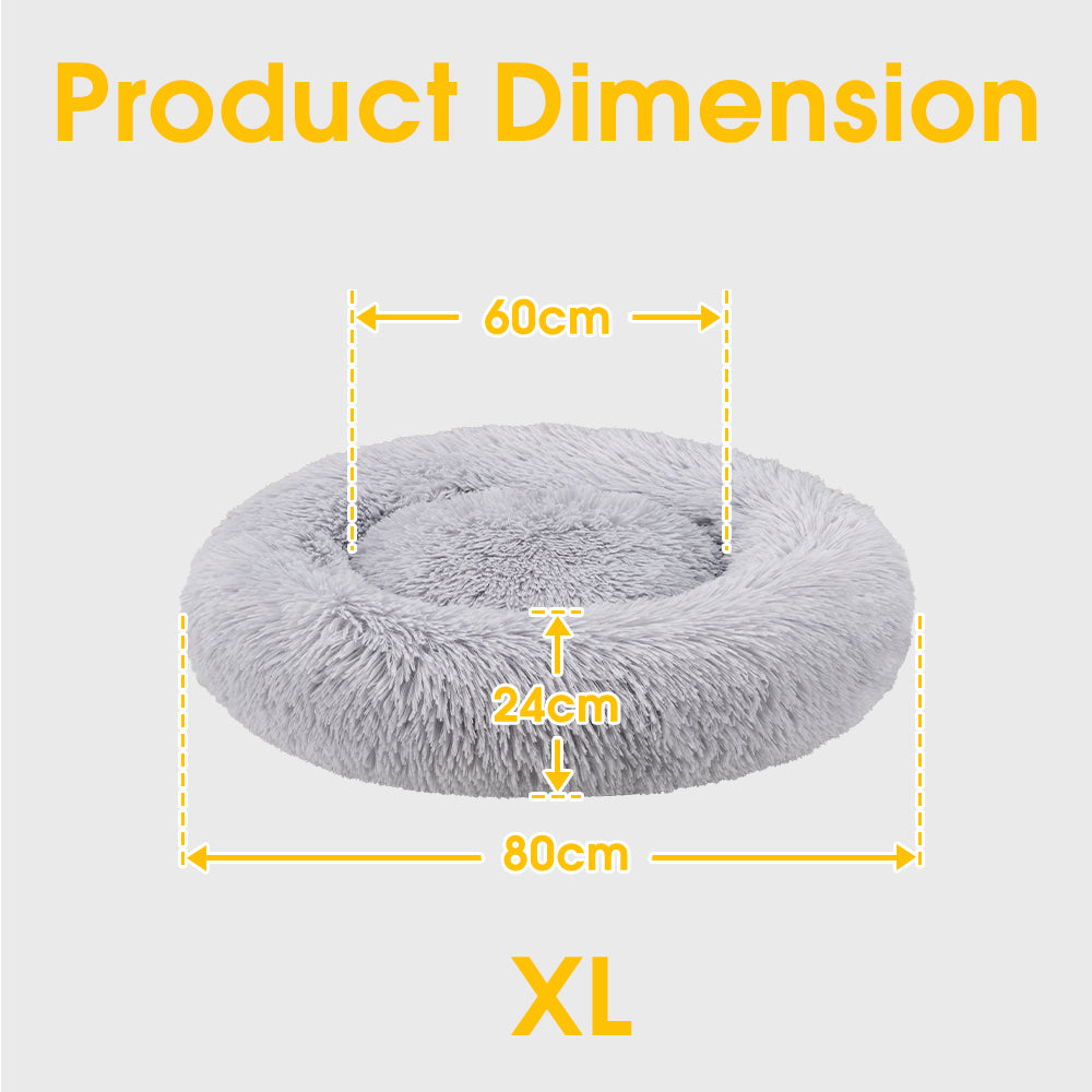 Petzly Dog Cat Calming Bed Warm Soft Plush Round Waterproof 80CM Bed Light Grey - Sunyee