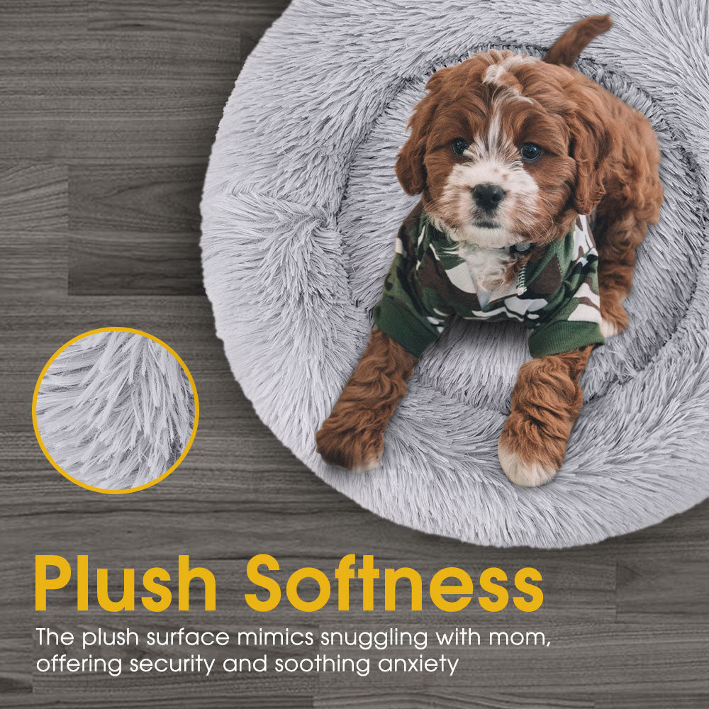 Petzly Dog Cat Calming Bed Warm Soft Plush Round Waterproof 80CM Bed Light Grey - Sunyee