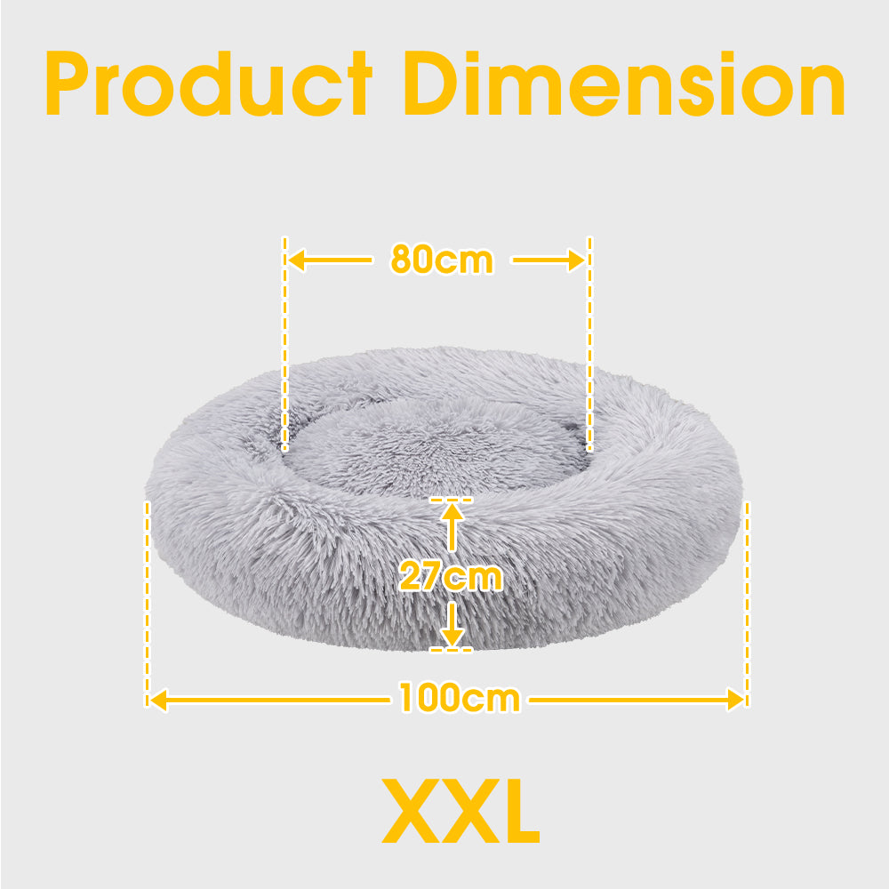 Petzly Dog Cat Calming Bed Warm Soft Plush Round Waterproof 100CM Bed Light Grey - Sunyee
