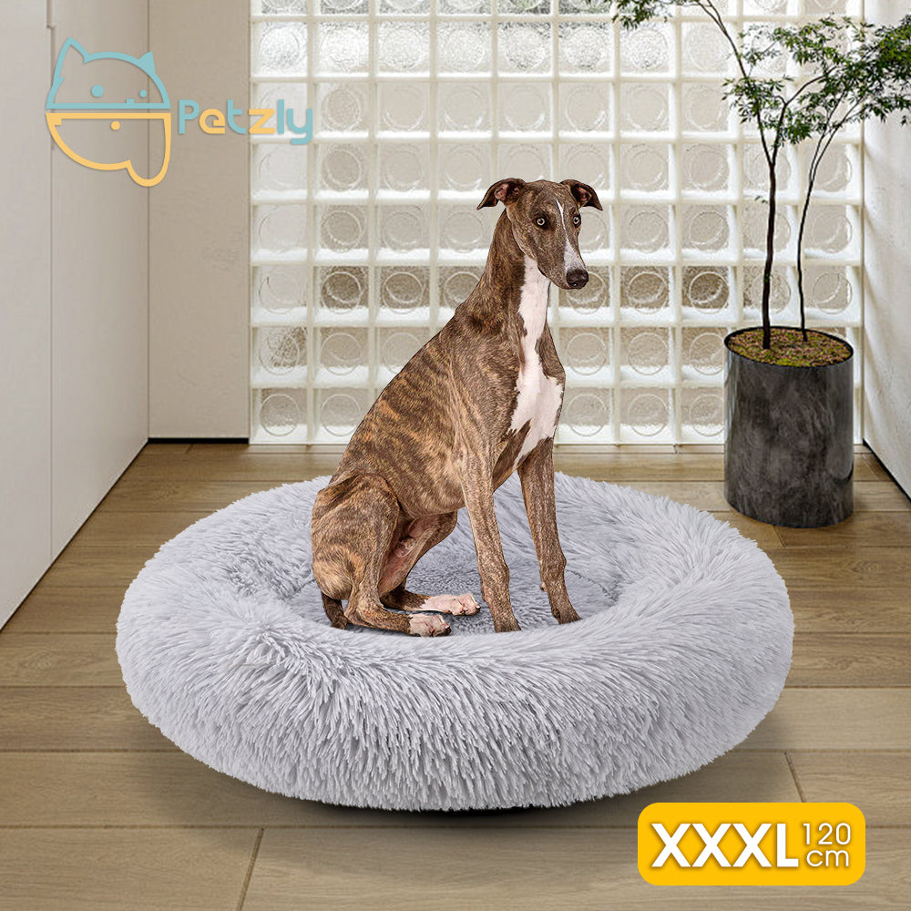 Petzly Dog Cat Calming Bed Warm Soft Plush Round Waterproof 120CM Bed Light Grey - Sunyee