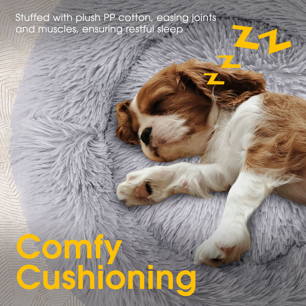 Petzly Dog Cat Calming Bed Warm Soft Plush Round Waterproof 120CM Bed Light Grey - Sunyee
