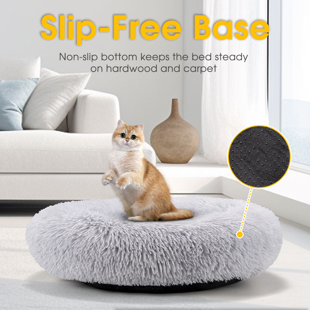 Petzly Dog Cat Calming Bed Warm Soft Plush Round Waterproof 120CM Bed Light Grey - Sunyee
