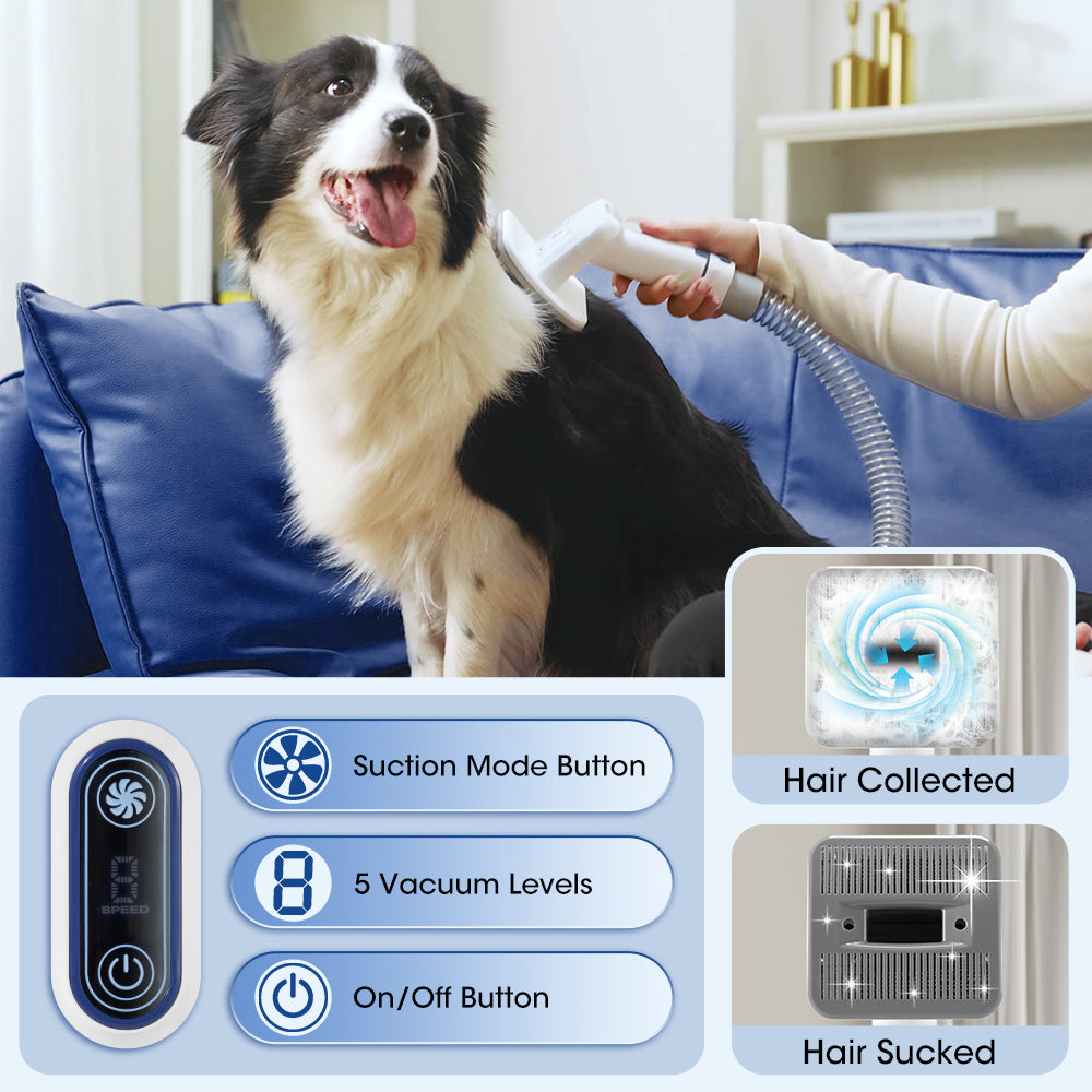Petzly Pet Grooming Kit 7 in 1 Kit Cat Dog Pet Hair Vacuum Blue - Sunyee