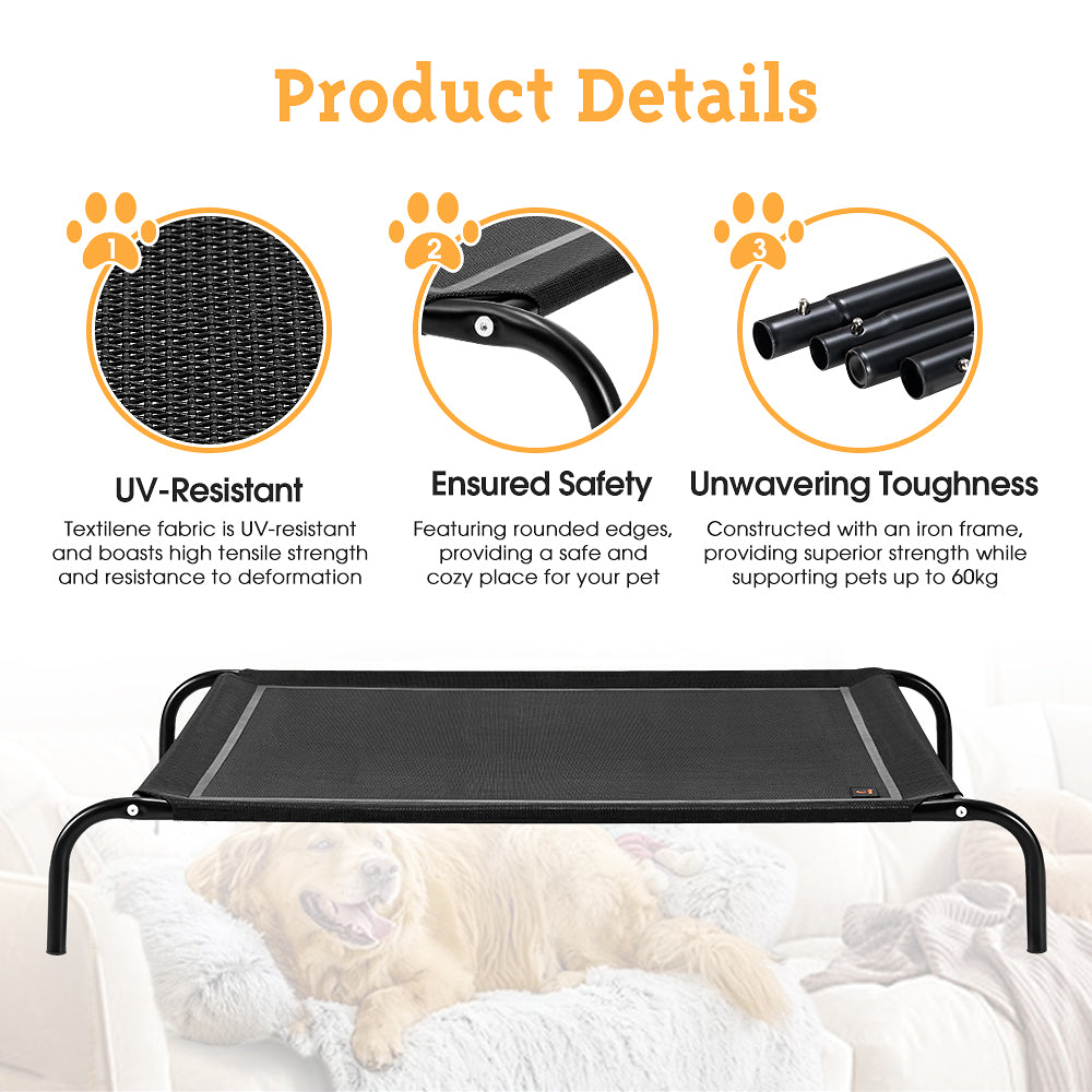 Petzly Cooling Elevated Pet Dog Bed for Large Dog Washable Breathable Mesh Black - Sunyee