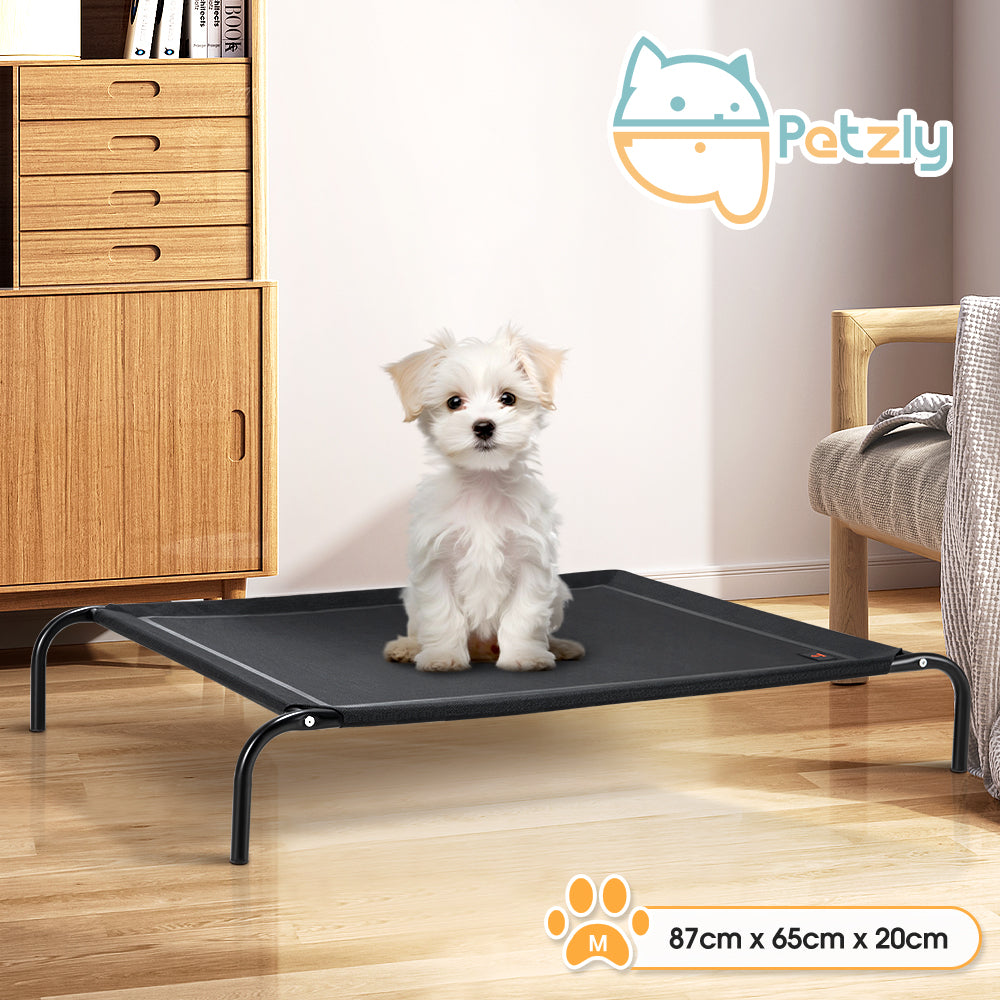 Petzly Cooling Elevated Pet Dog Bed for Medium Dog Washable Breathable Mesh Black - Sunyee