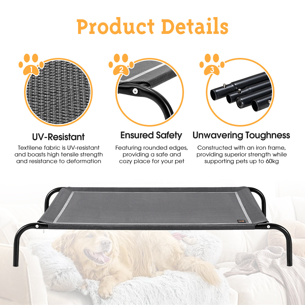 Petzly Cooling Elevated Pet Dog Bed Washable Breathable Mesh Heavy Duty XXL Grey - Sunyee