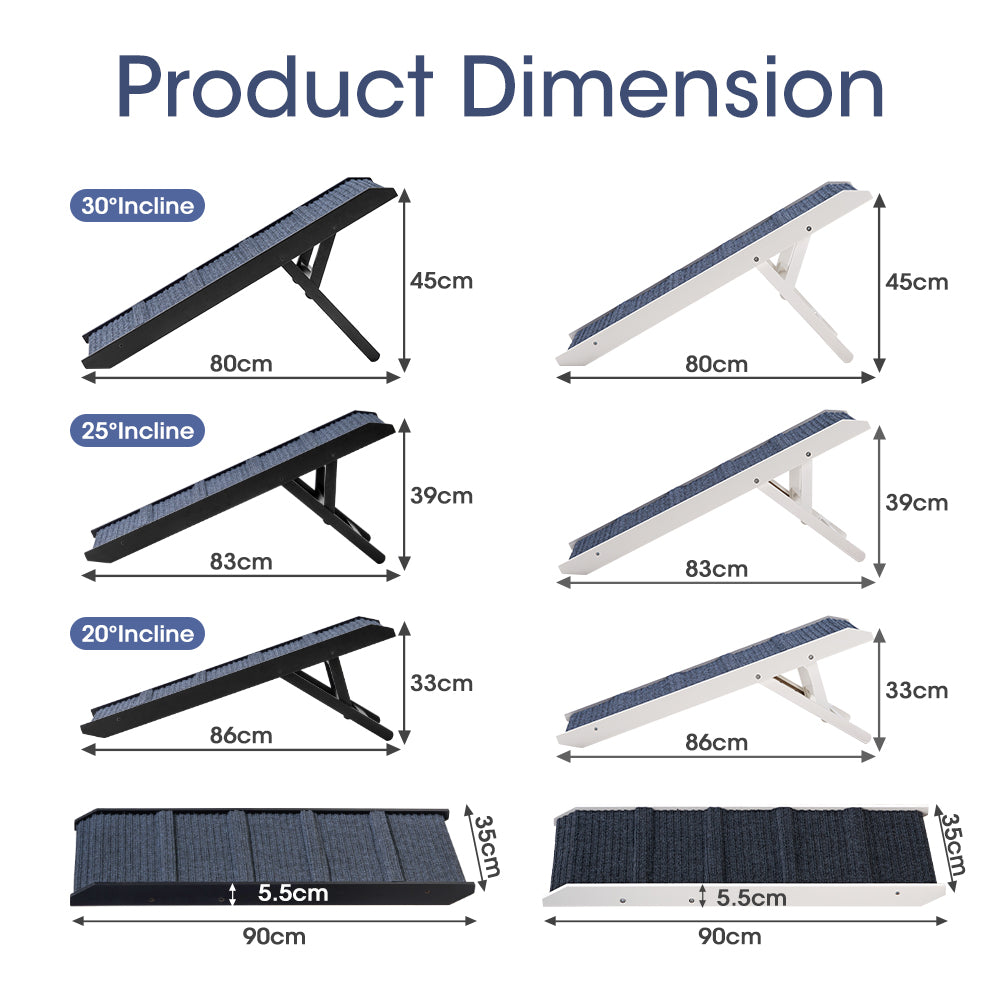 Petzly Foldable Dog Ramp Adjustable Height Pet Ramp Folding Portable Black/White - Sunyee