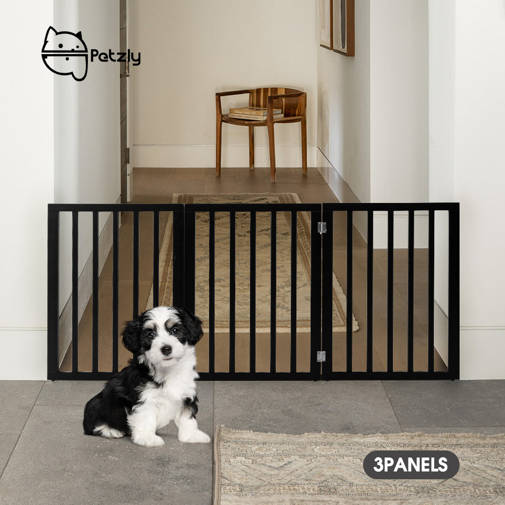 Petzly Pet Gate Dog Fence Safety Barrier Security Door 3 Panel 61cm Black - Sunyee