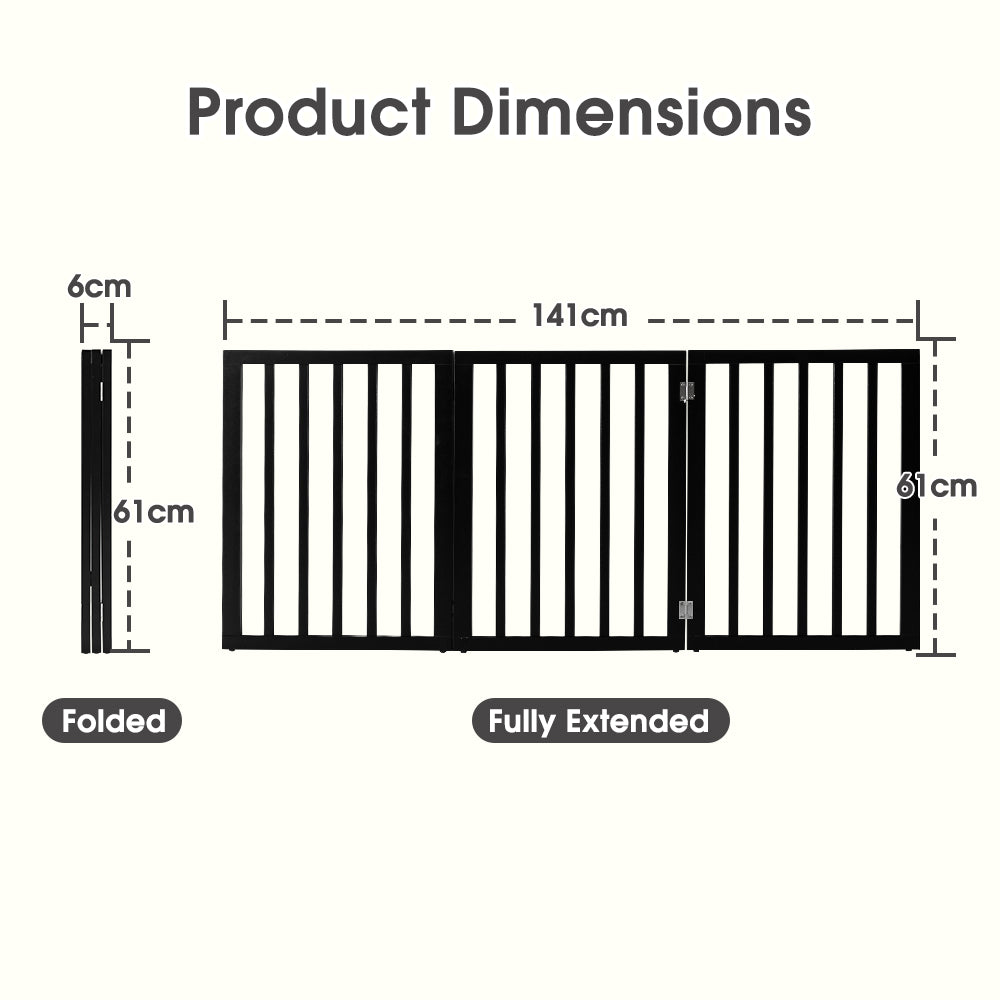 Petzly Pet Gate Dog Fence Safety Barrier Security Door 3 Panel 61cm Black - Sunyee