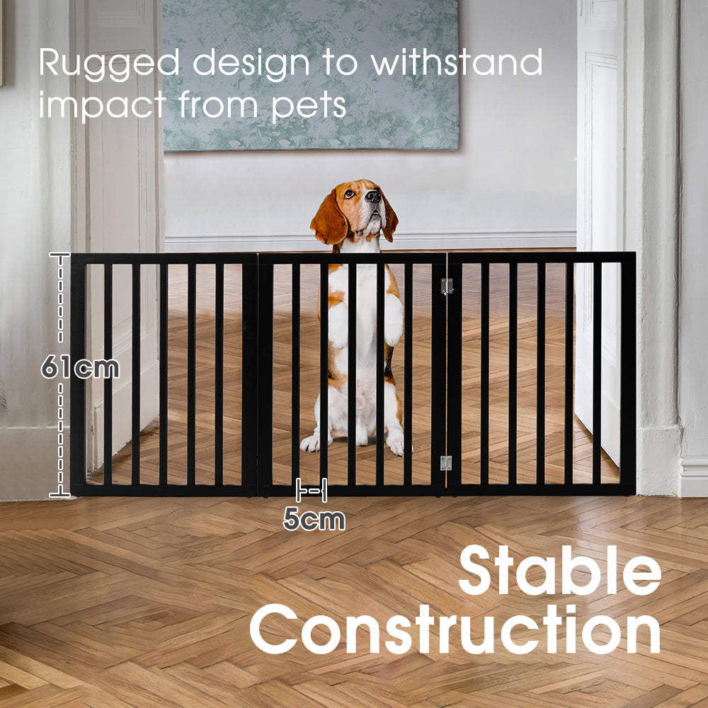 Petzly Pet Gate Dog Fence Safety Barrier Security Door 3 Panel 61cm Black - Sunyee