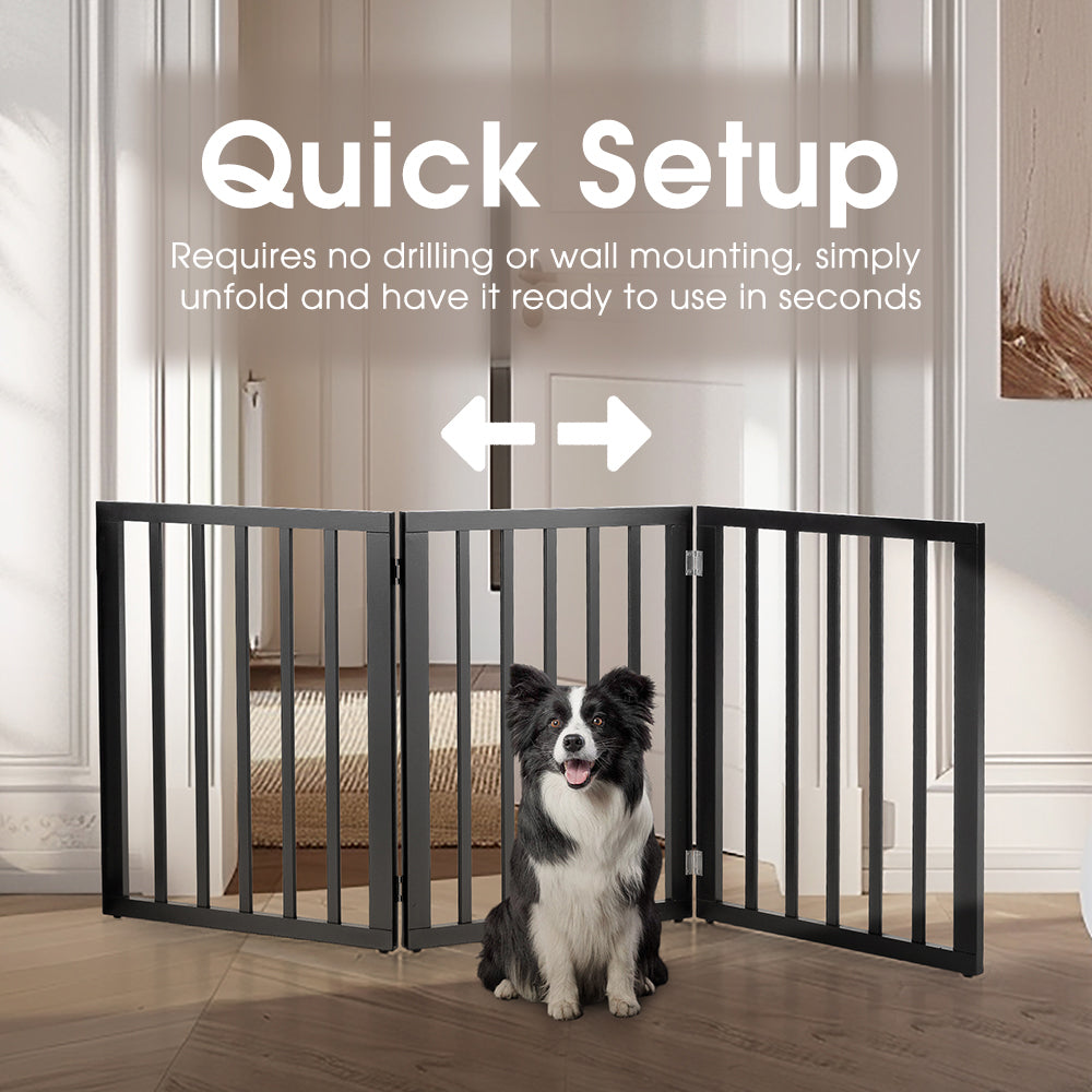 Petzly Pet Gate Dog Fence Safety Barrier Security Door 3 Panel 61cm Black - Sunyee