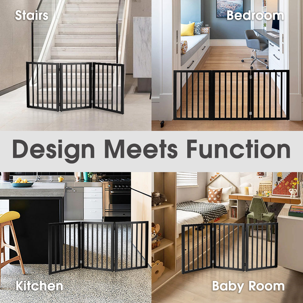 Petzly Pet Gate Dog Fence Safety Barrier Security Door 3 Panel 61cm Black - Sunyee