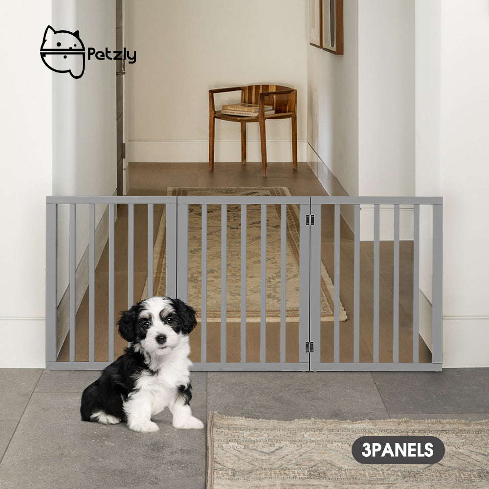 Petzly Pet Gate Dog Fence Safety Barrier Security Door 3 Panel 61cm Grey - Sunyee