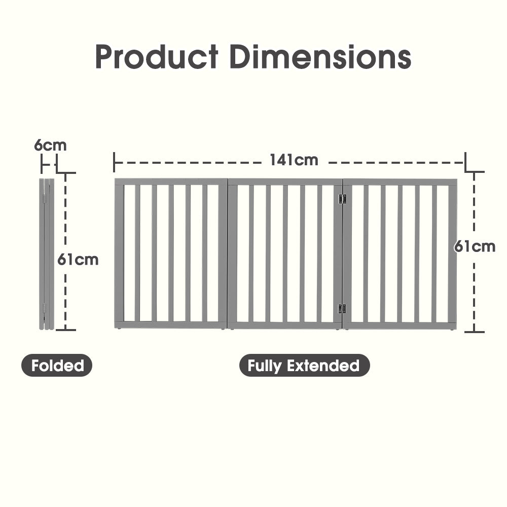 Petzly Pet Gate Dog Fence Safety Barrier Security Door 3 Panel 61cm Grey - Sunyee