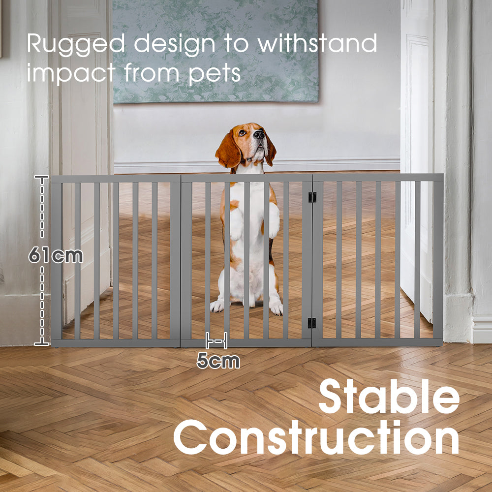 Petzly Pet Gate Dog Fence Safety Barrier Security Door 3 Panel 61cm Grey - Sunyee