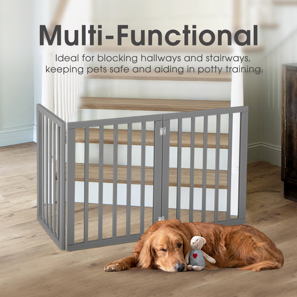 Petzly Pet Gate Dog Fence Safety Barrier Security Door 3 Panel 61cm Grey - Sunyee