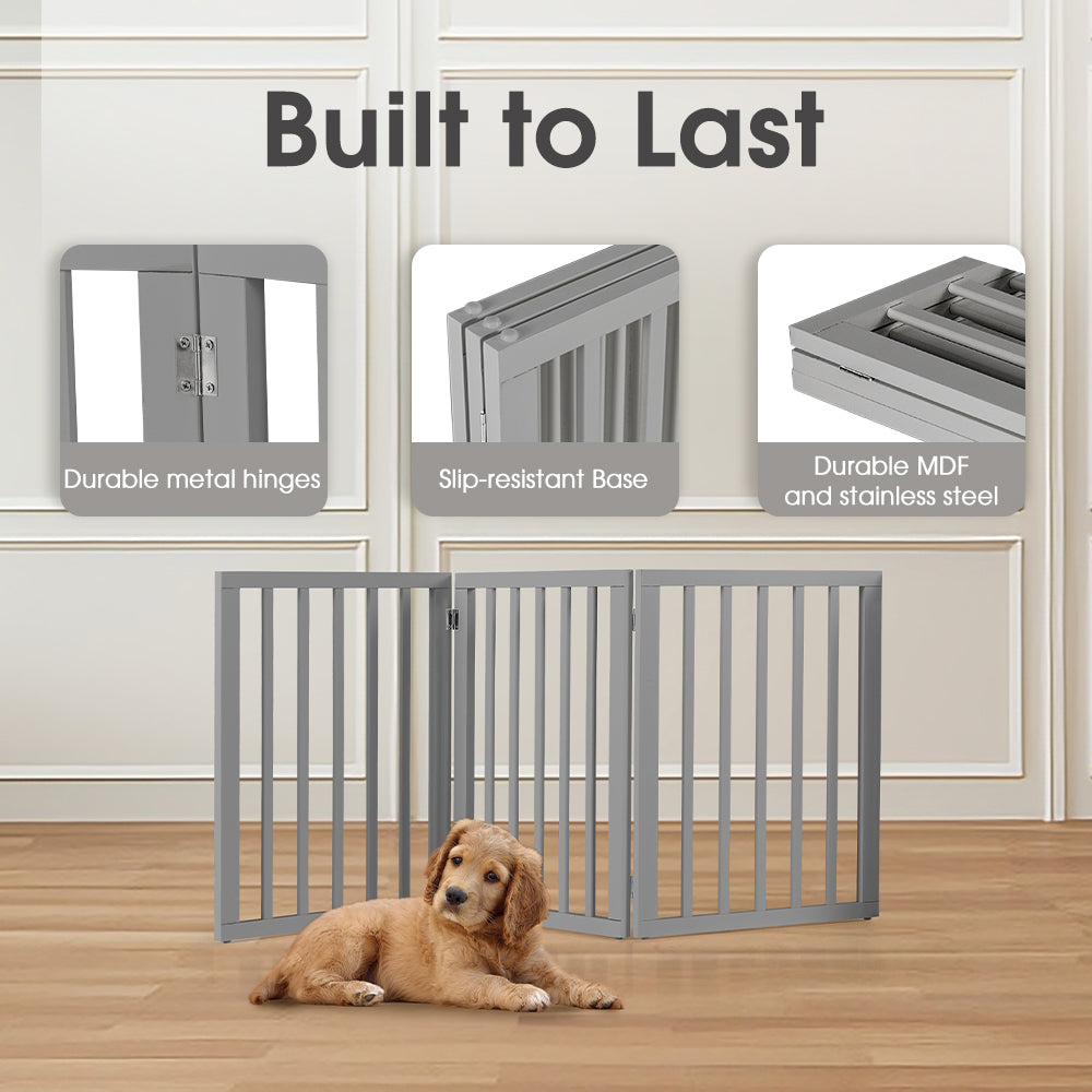 Petzly Pet Gate Dog Fence Safety Barrier Security Door 3 Panel 61cm Grey - Sunyee